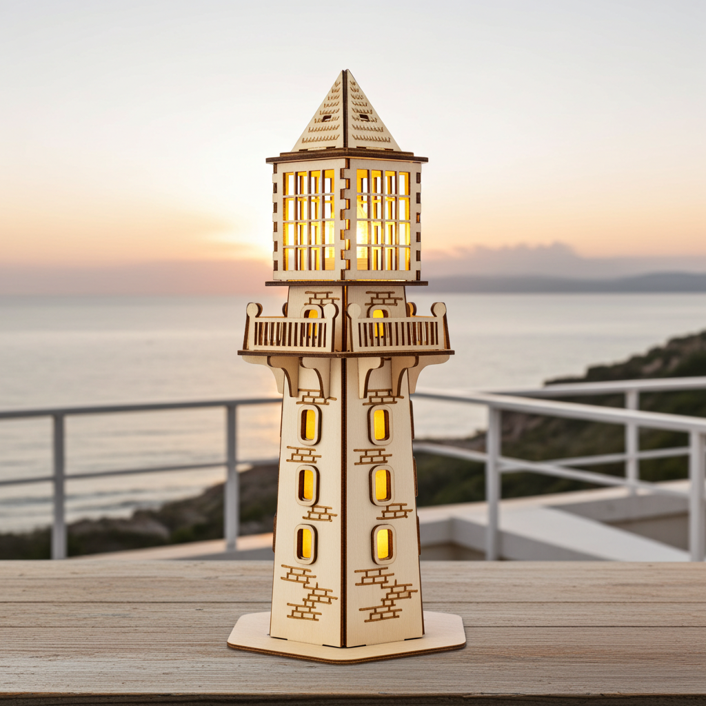 Faro Luminoso Artigianale in Legno